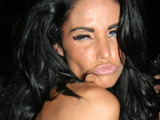 Katie Price outside Mayfair Hotel on her way to celebrate Michele Heaton's birthday party. London, England.