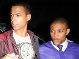 Marvin Humes and Jonathan Gill aka JB from JLS outside the Baroque club, London.