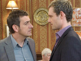 Nick and Peter square up in the Rovers over the factory deal.