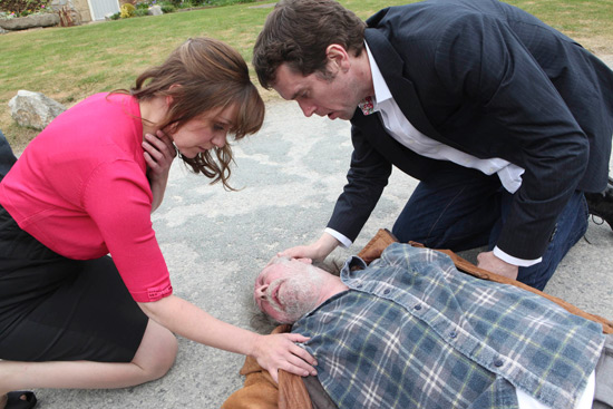Rhona and Marlon rush to Shadrach's aid.