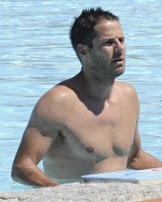 Shirtless in the pool