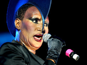 Grace Jones performing on Day 3 of the Lovebox Festival held in Victoria Park, London