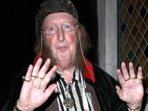 John McCririck arriving at the Ivy restaurant in a dirty shirt