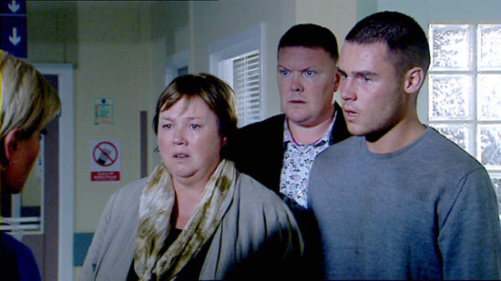 Aaron, Paddy and Hazel in the train crash aftermath on Emmerdale
