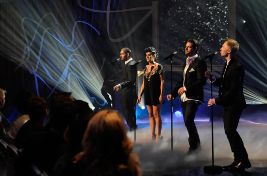 Kym Marsh singing with Boyzone