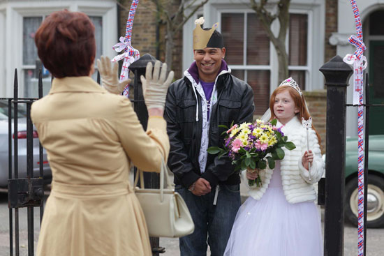 It is the day of the Royal Wedding and Dot and Tiffany are in the Square preparing for the celebrations.