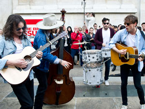 Razorlight performing a 'Big Busk' Event at St Martin In The Field's courtyard, London
