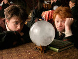 Harry and Ron Weasley (Rupert Grint) look into a crystal ball in Divination class.