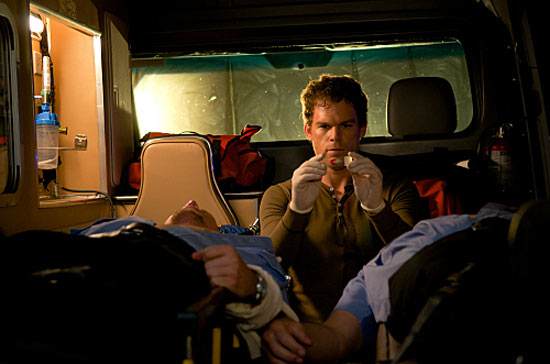 Dexter examines evidence