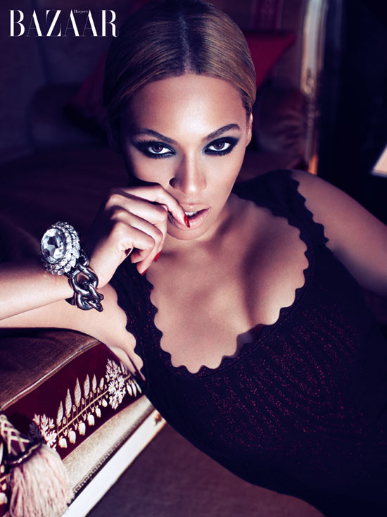 In a black dress Beyonce appearing in the September issue of Harper's 