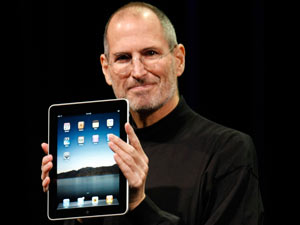 Steve Jobs shows off the new iPad during an Apple even in San Francisco, 2010