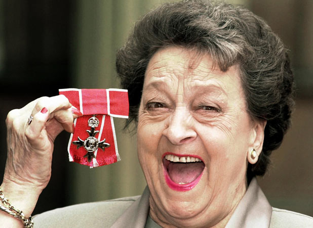 Betty Driver after she received her OBE at Buckingham Palace in 2000.