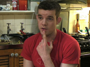 Rusell Tovey on set for Him & Her
