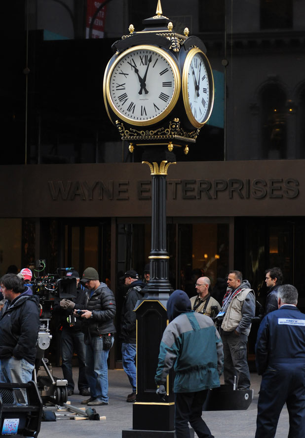 The crew gather on the set of 'Dark Knight Rises'