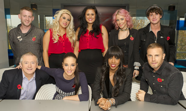 The <em>X Factor</em> judges and Jonjo Kerr, 2 Shoes, Amelia Lily and James Michael