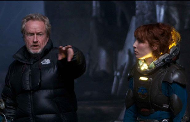Ridley Scott directors Noomi Rapace, who plays scientist Elizabeth Shaw.