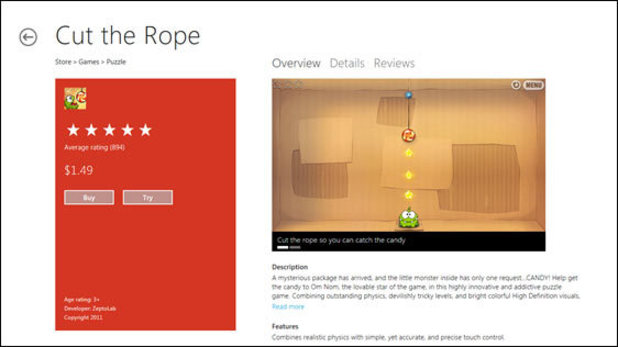 The new Microsoft Windows 8 store screenshot