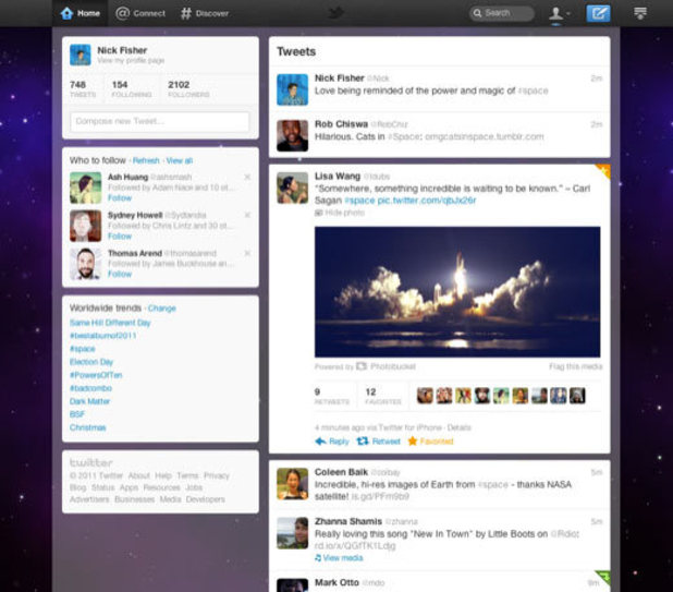 A screenshot of the new redesign of the Twitter homepage