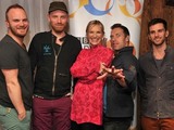 DJ Jo Whiley backstage with Coldplay before their Radio 2 'In Concert' gig at Dingwalls, Camden