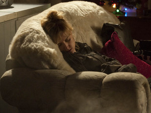 Becky falls asleep, unaware that the fire is still alight, and a fire takes hold