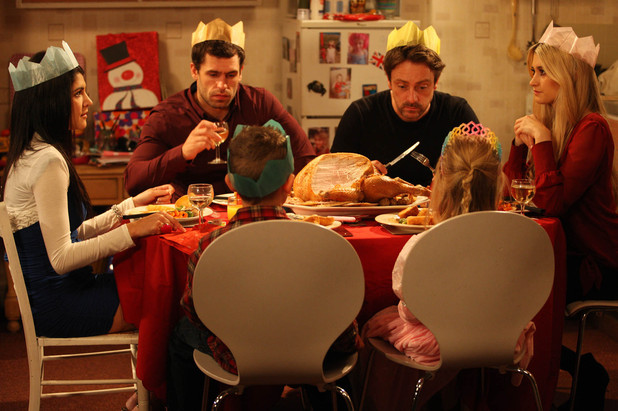 Debbie Dingle (Charley Webb) and Alicia Gallagher (Natalie Anderson) clash over Christmas dinner