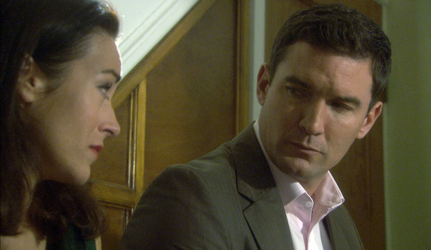 Zara Carmichael (Elisabeth Dermot-Walsh) annoys Daniel Granger (Matthew Chambers) by finding out the sex of their baby