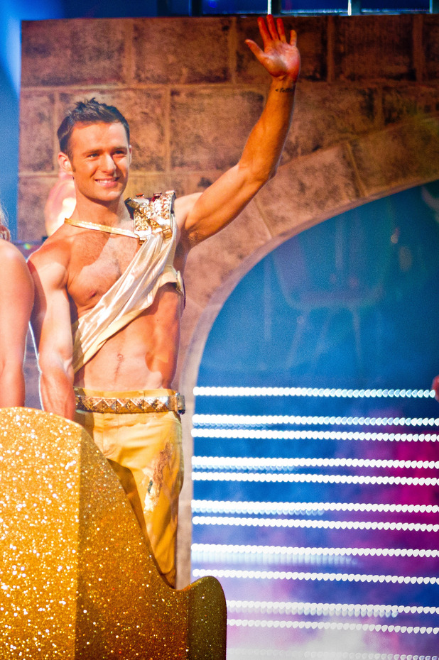 Harry Judd in a toga