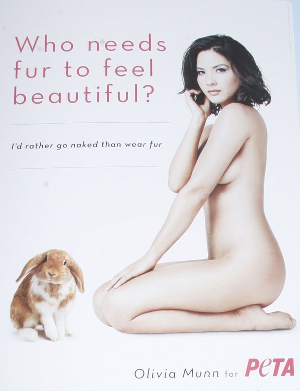 Olivia Munn with her PETA campaign advert