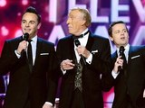 Anthony McPartlin and Declan Donnell on stage with Bruce Forsyth during the 2012 NTA Awards