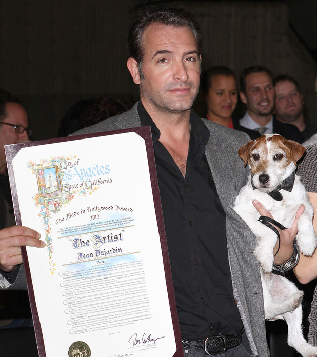 Jean Dujardin and Uggie the dog 