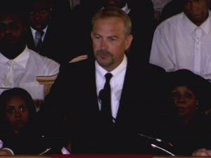 Kevin Costner at the funeral of Whitney Houston at the New Hope Baptist church in Newark.