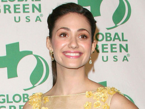 Emmy Rossum wearing Filipino Designer Oliver Tolentino's Eco Coutour made of pineapple fabric
Global Green USA's 9th Annual Pre-Oscar Party held at The Avalon
