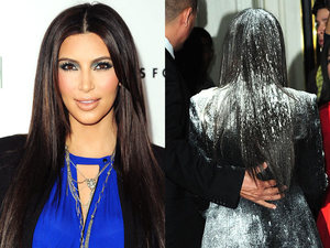 Kim Kardashian flour bombed at True Reflection launch party