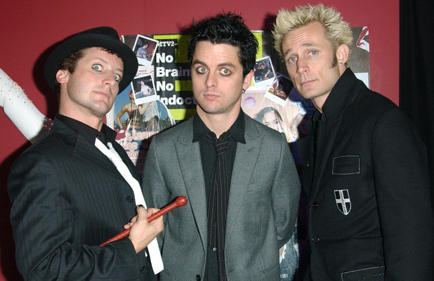 Tre Cool, Billie Joe Armstrong and Mike Dirnt from punk rock group Green Day