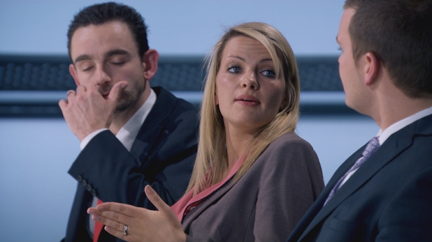 Katie and Ricky disagree in the boardroom in The Apprentice S08E03