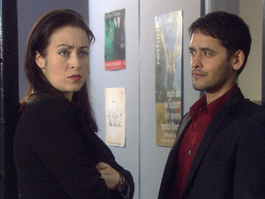 Zara (Elisabeth Dermot Walsh) and Kevin (Simon Rivers) give Barry Biglow (David Perks) some silly advice.