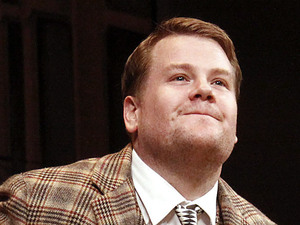 James Corden curtain call of Broadway opening night of One Man, Two Guvnors at the Music Box Theatre.