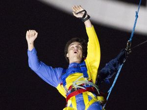 One Direction bungee jumping at Auckland Sky Tower, New Zealand