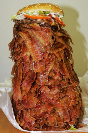 huge burger, bacon