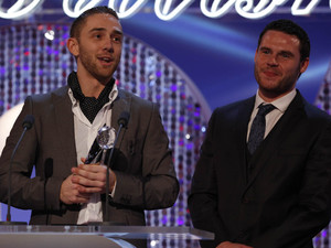 British Soap Awards 2012: Danny Miller and Marc Silcock accept the award for Best Storyline.