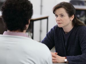 Emily Watson as Janet Leach and Dominic West as Fred West in 'Appropriate Adult'