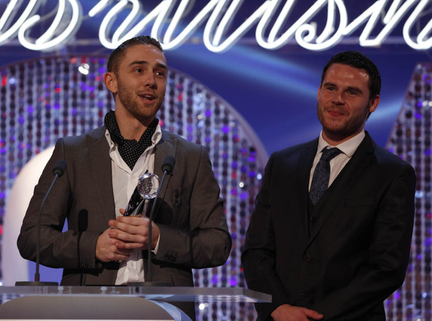 British Soap Awards 2012: Danny Miller and Marc Silcock accept the award for Best Storyline.