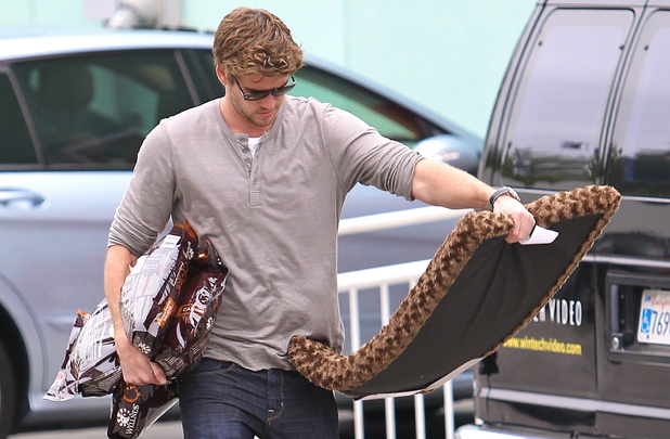 Liam Hemsworth picks up some supplies at a pet store