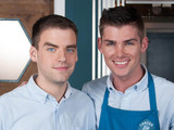 Hollyoaks behind the scenes shots of Ste and Doug in their new deli