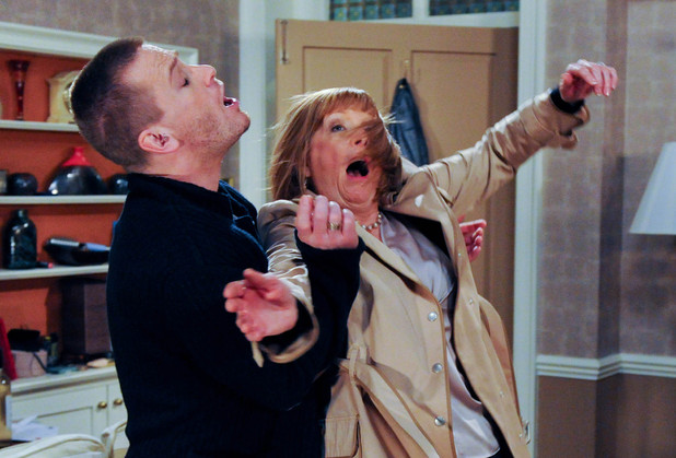 Val is shocked by Alicia's outburst and quickly phones the police to report her