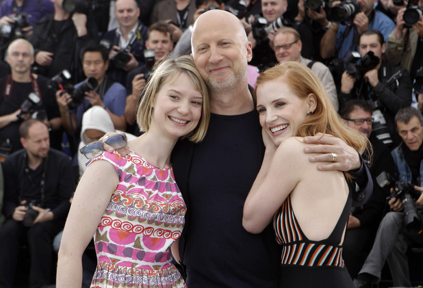 Lawless director John Hillcoat with actresses Jessica Chastain and Mia Wasikowska.