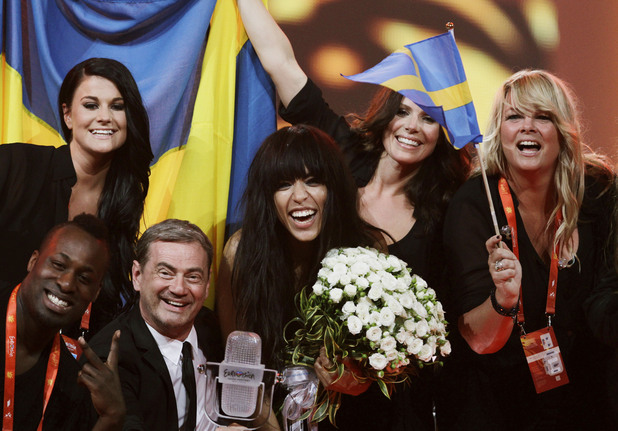 Eurovision Song Contest 2012: Loreen celebrates her victory with the Swedish performers and crew