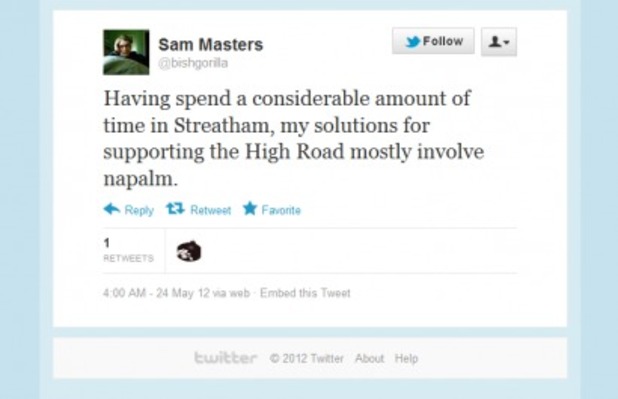 Sam Masters's Twitter page