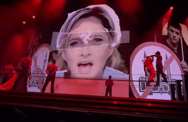 Marine Le Pen/swastika image on Madonna's world tour in Tel Aviv, Israel