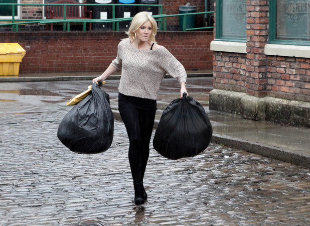 Stella throws Karl's bags out